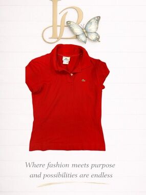 Lacoste Red Women's Polo Shirt with Embroidered Crocodile